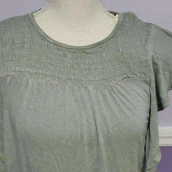 Rewind Aqua Stream Smocking Flutter Sleeves Flowy Boho Top - Picture 2 of 9